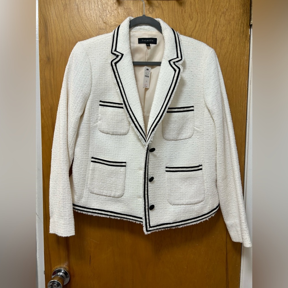 Talbots Tweed Blazer with fringe and black detailing - size 12 NWTs